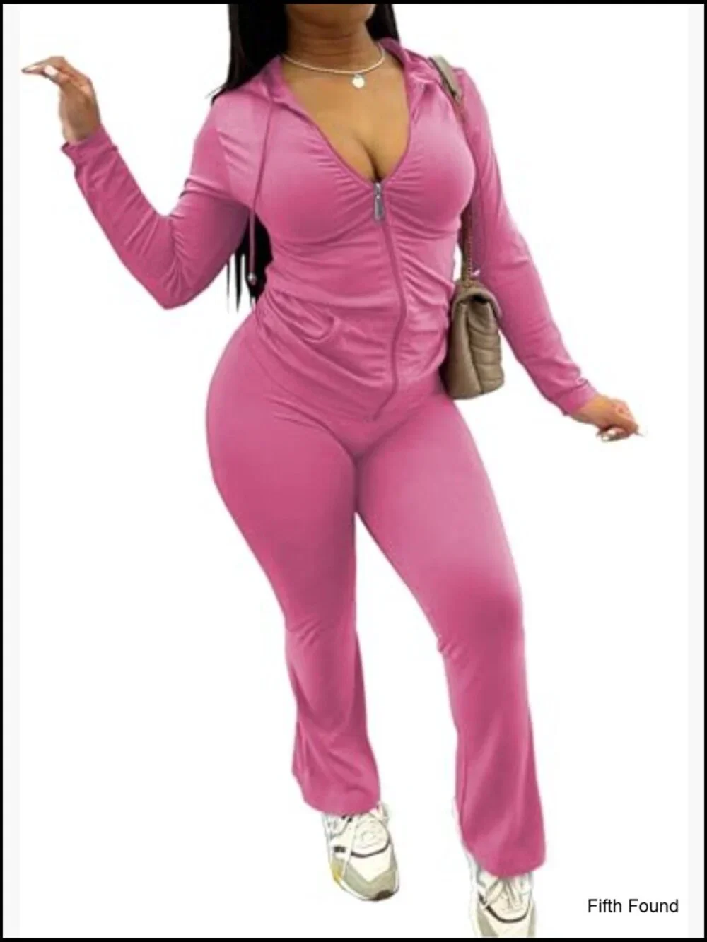 Long Sleeve Zip Up Hoodie Jacket Matching Flared Pants Set